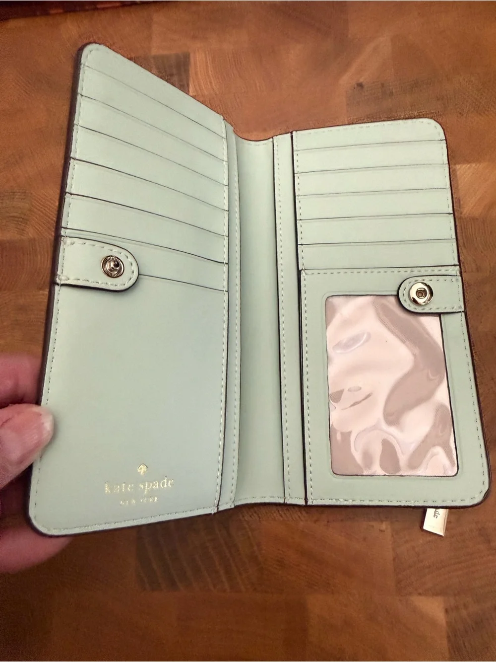 kate spade Mint Zip-Around Pebbled Leather Wallet